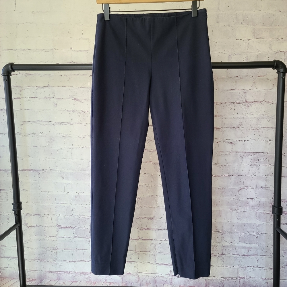 Theory Navy Stretch Cotton Flat Front Skinny Cigarette Pants with Ankle Zips 2